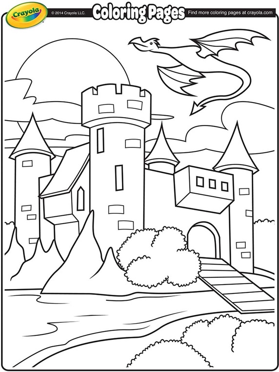 Castle with Dragon Flying Above Coloring Page | crayola.com